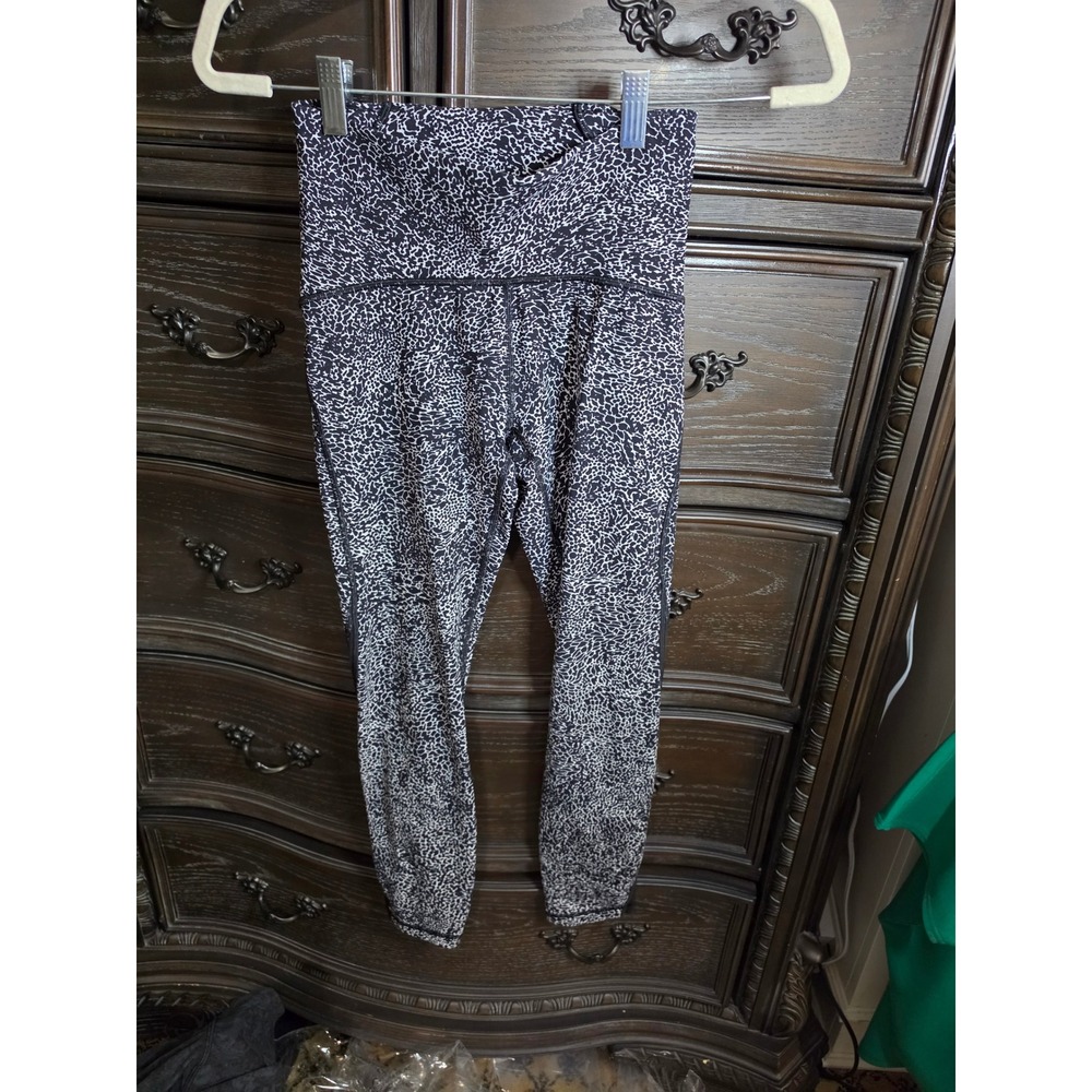 Lululemon High Rise Mesh Panel Leggings Black White Crackle Print Sz 4